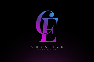 Fototapeta premium Abstract initial letter C and E logo, Blue Red Gradient light text effect, usable for branding and business logos, Flat Logo Design Template, vector illustration