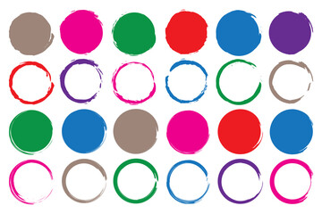 Multicolored hand circles set in abstract style. Watercolor abstract. Vector brush stroke. Seamless abstract circle. Stock image. EPS 10.