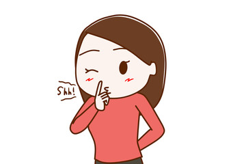 シーッと内緒の指をしてウィンクする女性