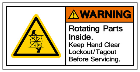 Warning Rotating Parts Inside Keep Hand Clear Lockout/Tagout Before Servicing Symbol Sign, Vector Illustration, Isolate On White Background Label .EPS10
