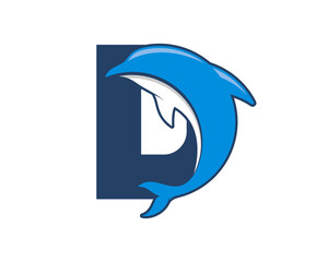 D Letter jumping dolphin logo