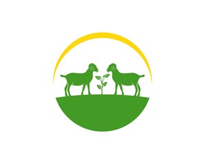 Green farm with twin goat and tree leaf