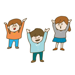 両手を上げる　笑顔　人々　