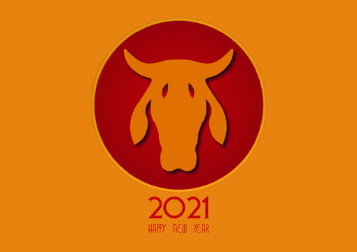 Happy new year with head ox zodiac sign.