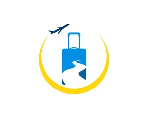 Travel bag with yellow swoosh and plane