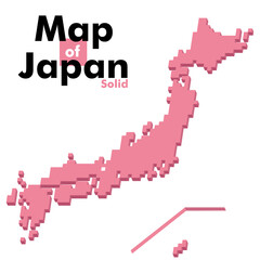 単純化ソリッドデザイン立体四角形ブロックキューブで構成された日本地図日本列島のイラスト　ベクターデータピンク