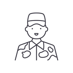 Obraz premium Soldier icon, linear isolated illustration, thin line vector, web design sign, outline concept symbol with editable stroke on white background.