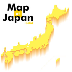 四角形ブロックキューブで構成された日本地図グラデーション影日本列島のイラスト　ベクターデータ黄色