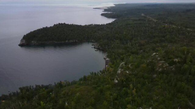 beautiful landscape aerial view north shore of lake superior in minnesota