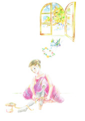 バレリーナと花の妖精　花冠　窓