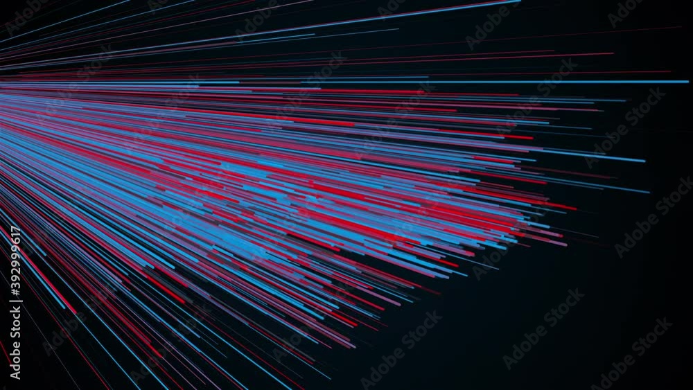 Poster omputer generated stream of thin random lines and particles. 3d rendering arcuate backdrop