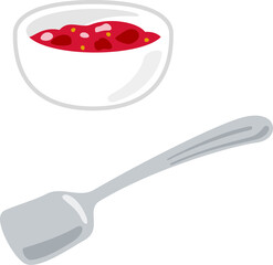 小皿に入ったイチゴジャムとジャムスプーン