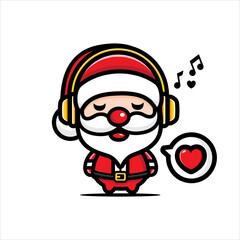 cute santa claus character listening to music using earphones