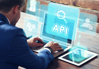 API - Application Programming Interface. Software development tool. Business, modern technology, internet and networking concept