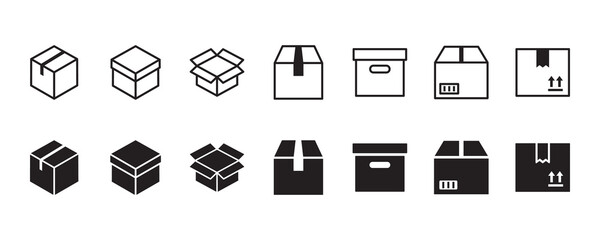 Box icon set. Vector graphic illustration. Suitable for website design, logo, app, template, and ui. 