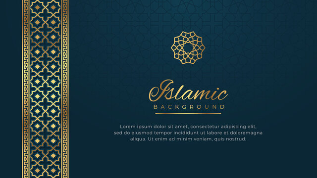 Islamic Arabic Background with Abstract Golden Elegant Luxury Border Frame and Copy Space