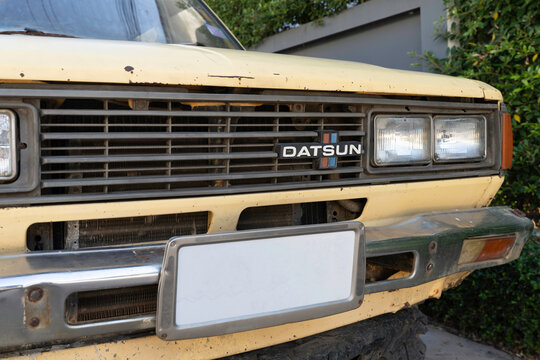 Khon Kaen/Thailand - 17 NOV, 2020 : DATSUN 4WD Pickup 4 Door Original authentic, vintage classic pick-up, retro car in Thailand.