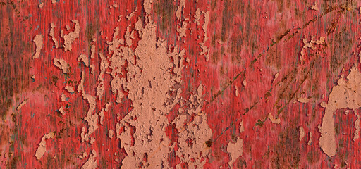 Surface for the backdrop. Old multi-layer paint. Color - red, orange, sand. Cracks, peeling, scratches.