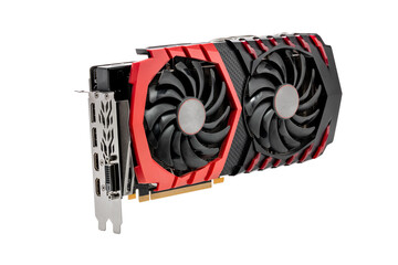 modern graphics card isolated on a white background. gpu desktop hardware for gaming or...