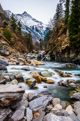 Long exposure of beautiful landscape of mountain and glacial river
