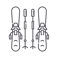 Snow ski icon, linear isolated illustration, thin line vector, web design sign, outline concept symbol with editable stroke on white background.