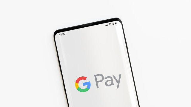 Mobile Phone With The Google Pay Logo Displayed. 3D Rendering.