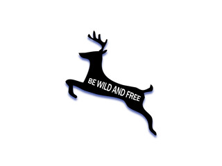 Realistic silhouette of  jumping deer on white background.