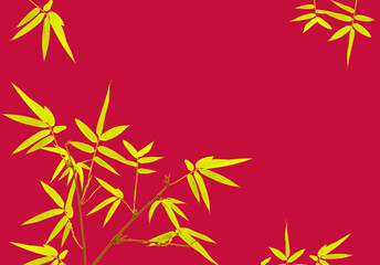 Obraz premium Branches of golden leaf Bamboo isolated on red background