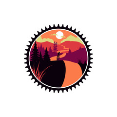 retro gravel bike mountain adventure vector icon