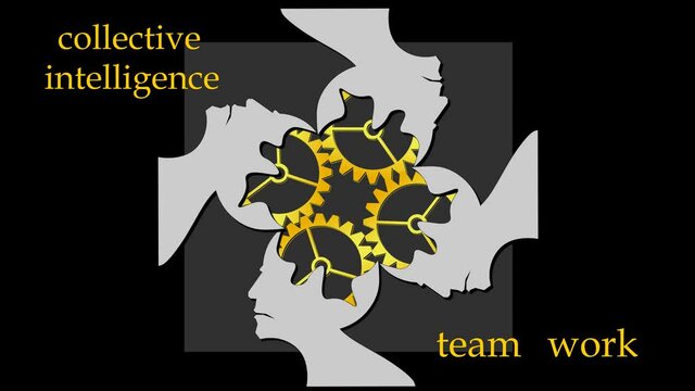 animated logo of collective intelligence and teamwork on dark background