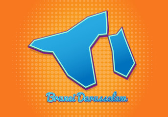 Retro map of brunei Darussalam with halftone background. Cartoon map icon in comic book and pop art style. Cartography business concept. Great for kids design,educational game,magnet or poster design.