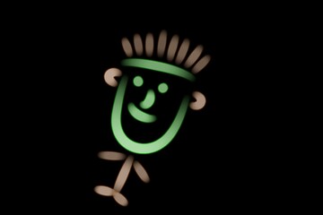 Illustration of the cute stick man with neon lines on the black background isolated