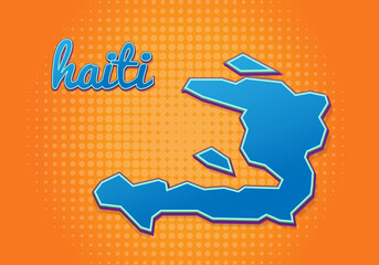Retro map of haiti with halftone background. Cartoon map icon in comic book and pop art style. Cartography business concept. Great for kids design,educational game,magnet or poster design.
