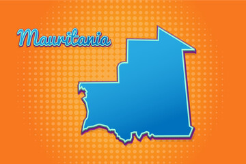 Retro map of Mauritania with halftone background. Cartoon map icon in comic book and pop art style. Cartography business concept. Great for kids design,educational game,magnet or poster design.