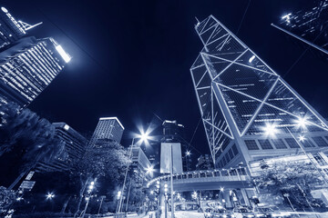 Downtown district of Hong Kong city at night