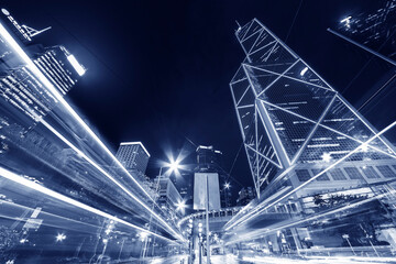Traffic in downtown district of Hong Kong city at night