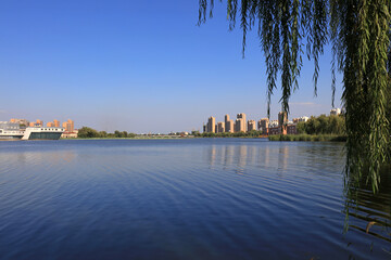 Obraz premium Waterfront City Architectural Scenery, Luannan County, Hebei Province, China