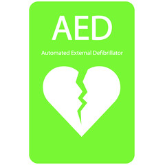 AED,automated external defibrillator / aed sign with heart and electricity symbol flat vector icon	
