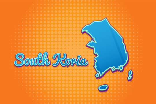 Retro map of South Koria with halftone background. Cartoon map icon in comic book and pop art style. Cartography business concept. Great for kids design,educational game,magnet or poster design.