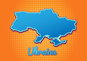 Retro map of Ukraine with halftone background. Cartoon map icon in comic book and pop art style. Cartography business concept. Great for kids design,educational game,magnet or poster design.