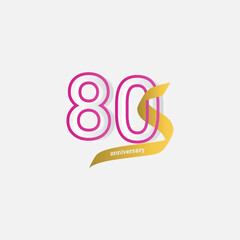 80 Years Anniversary Celebration Gold Ribbon Vector Template Design Illustration