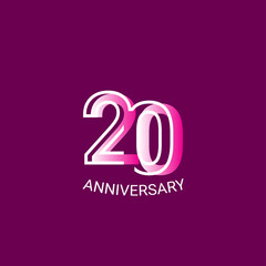 20 Years Anniversary Celebration Purple Line Vector Template Design Illustration