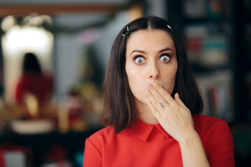 Socked Woman Covering Her Mouth 