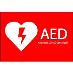 AED,automated external defibrillator / aed sign with heart and electricity symbol flat vector icon	
