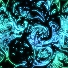 Neon light on black marble seamless repeat pattern. High quality illustration. Funky nightlife retro revival design. Futuristic dramatic glow lighting. 