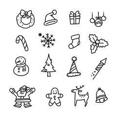 Christmas icon set doodle christmas holiday vector image