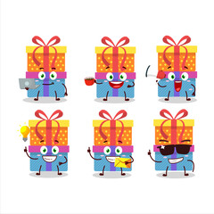 Double box gift cartoon character with various types of business emoticons