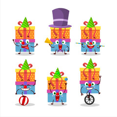 Cartoon character of double box gift with various circus shows