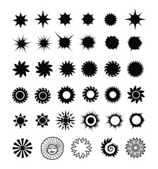 Sun icons set, isolated vector illustration. Design for stickers, logo, web and mobile app. 