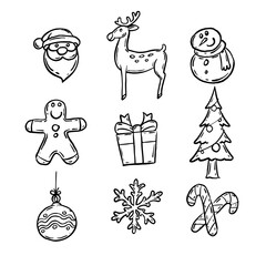 Christmas icon set doodle christmas holiday vector image